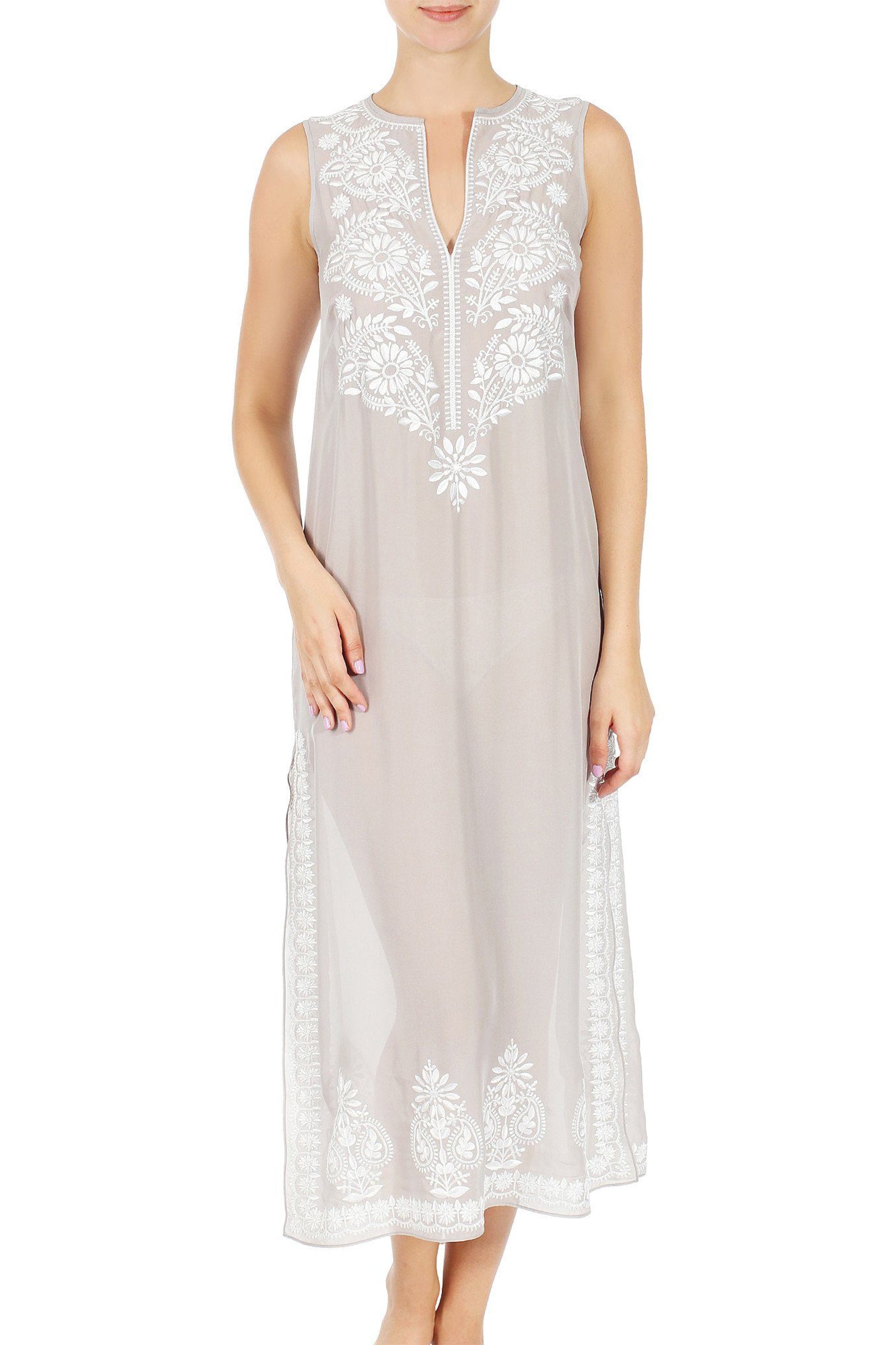 Sleeveless Long Embroidered Caftan
