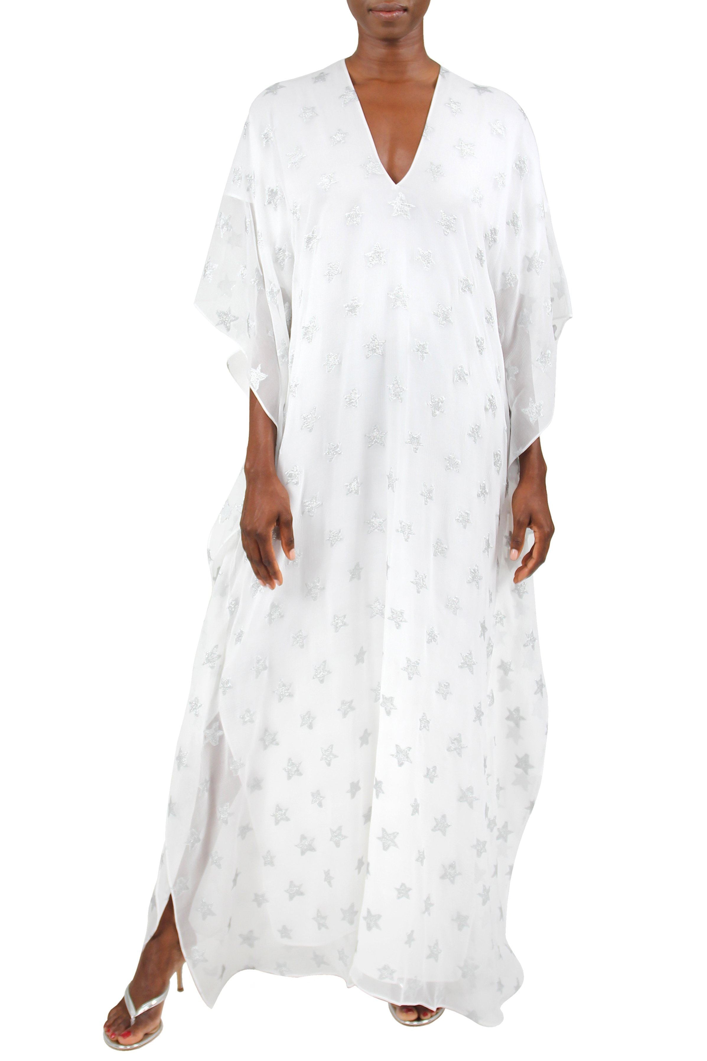 Big Metallic Star Boubou Caftans Marie France Van Damme One Size White Silver 