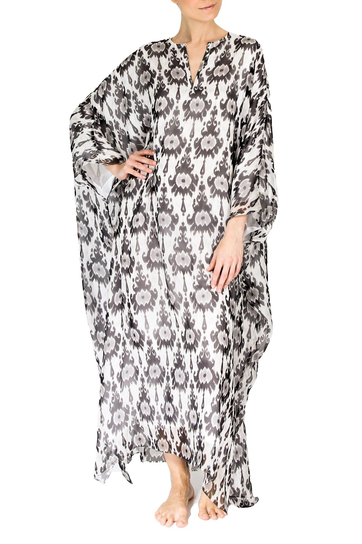 Big Printed Silk Boubou Caftans Marie France Van Damme One Size Zatic Silver 