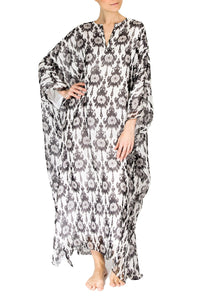 Big Printed Silk Boubou Caftans Marie France Van Damme One Size Zatic Silver 