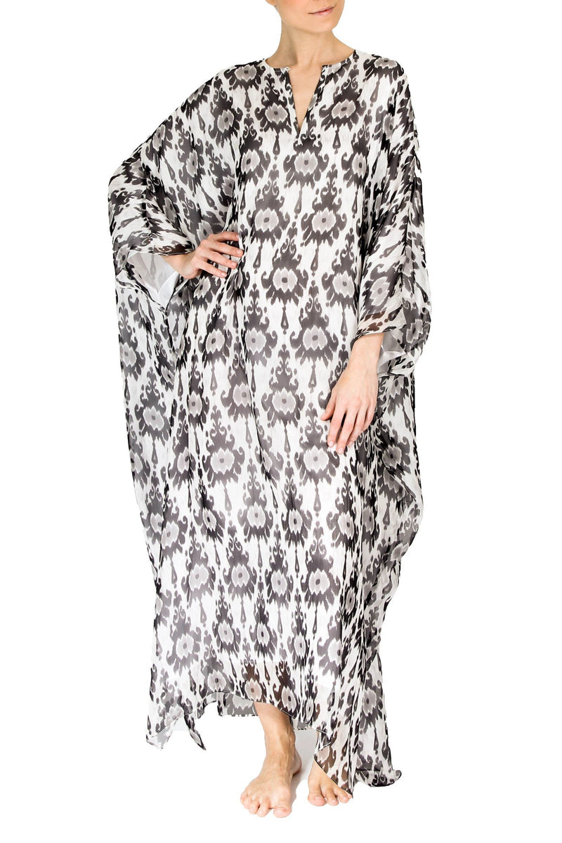 Big Printed Silk Boubou Caftans Marie France Van Damme One Size Zatic Silver 