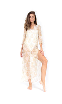 Embroidered Long Silk Caftan Marie France Van Damme 