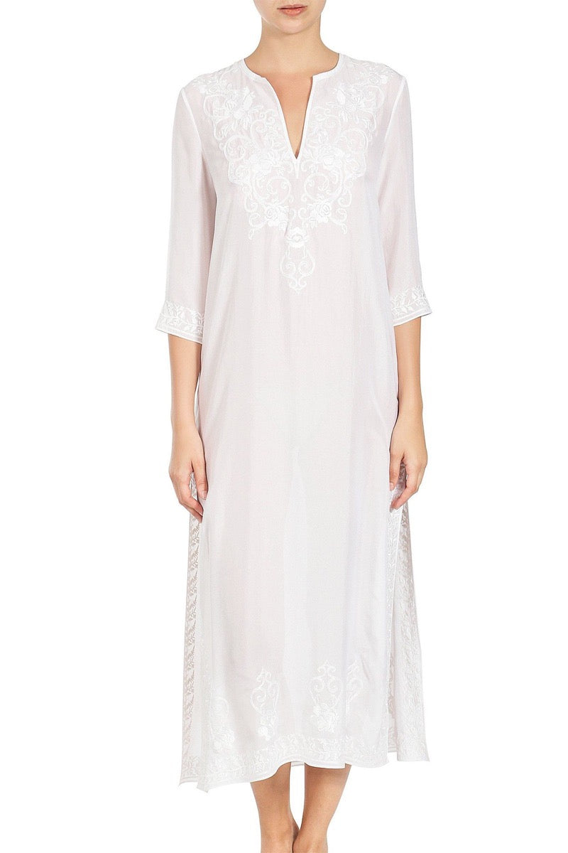 Embroidered Long Silk Caftan Tunics Marie France Van Damme 