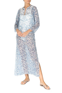 Embroidered Long Silk Chiffon Caftan Marie France Van Damme 