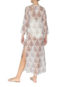 Embroidered Long Silk Chiffon Caftan Marie France Van Damme 