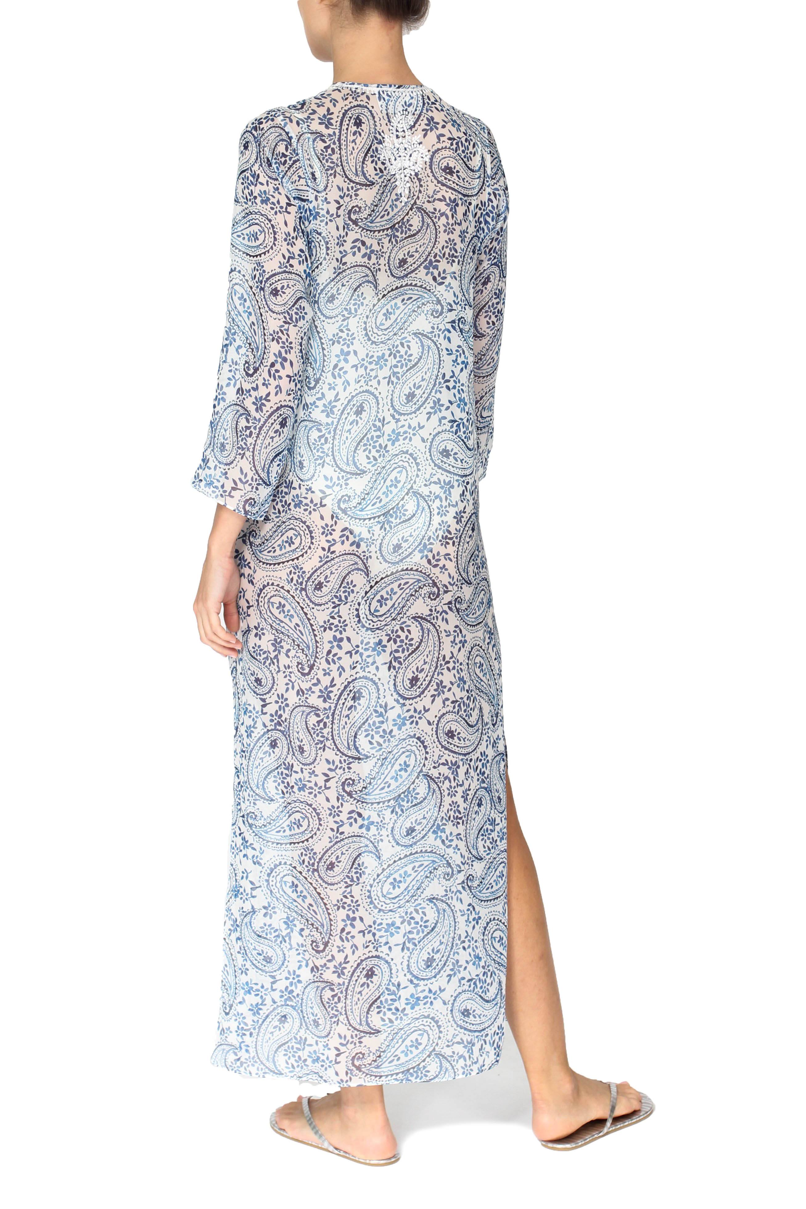Embroidered Long Silk Chiffon Caftan Marie France Van Damme