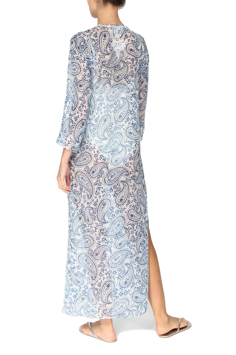 Embroidered Long Silk Chiffon Caftan Marie France Van Damme 