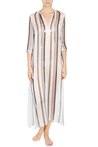 Embroidered Long Silk Chiffon Caftan Tunics Marie France Van Damme 0 Silver Stripes 