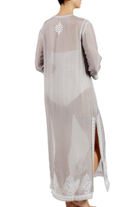 Embroidered Long Silk Chiffon Caftan Tunics Marie France Van Damme 