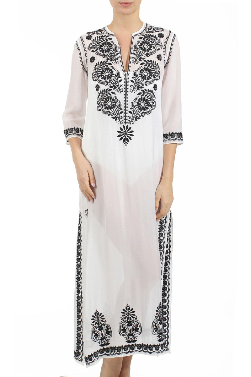 Embroidered Long Silk Chiffon Caftan Tunics Marie France Van Damme 