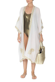 Embroidered Lurex Babani Cover Up Marie France Van Damme One Size White Gold 