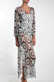 Embroidered Printed Romantic Long Caftan Marie France Van Damme 