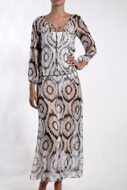 Embroidered Printed Romantic Long Caftan Marie France Van Damme Batik Flower 0 
