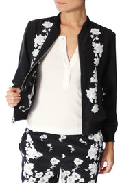 Embroidered Reversible Bomber Jacket Tops Marie France Van Damme 0 Black White Small Flower 