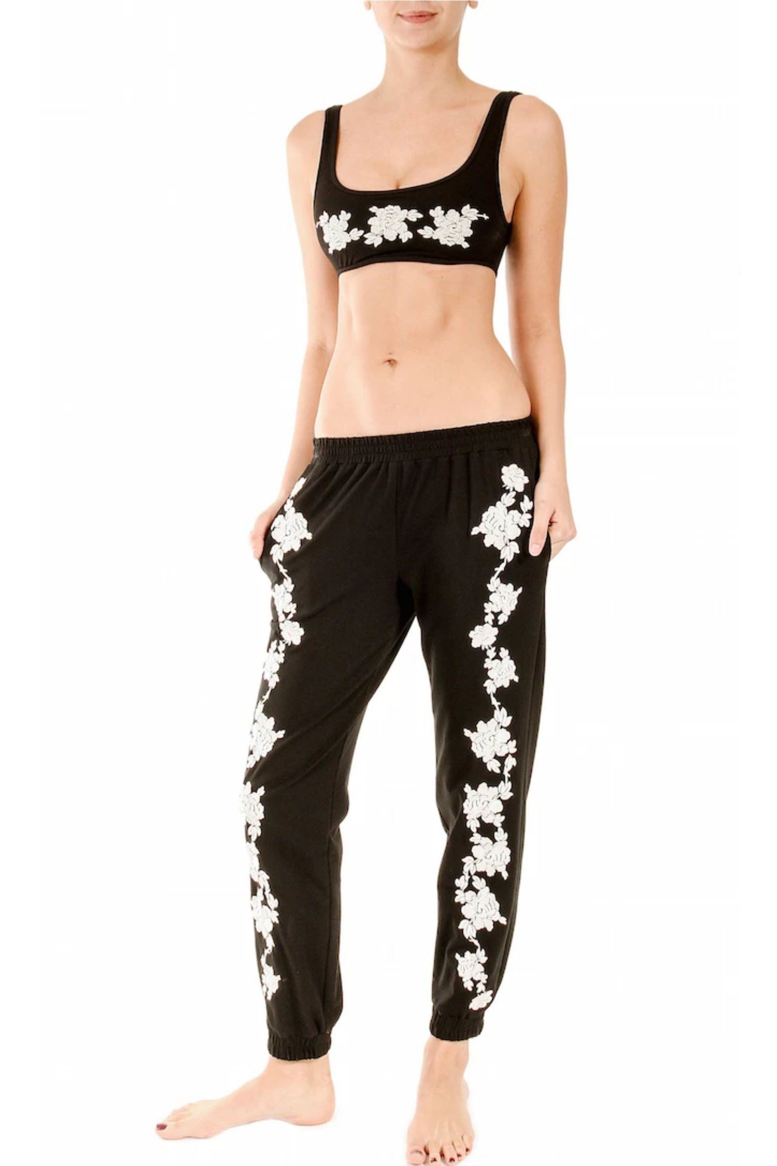 Embroidered Rose Jogging Pants Marie France Van Damme 0 Black 