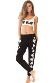 Embroidered Rose Jogging Pants Marie France Van Damme 