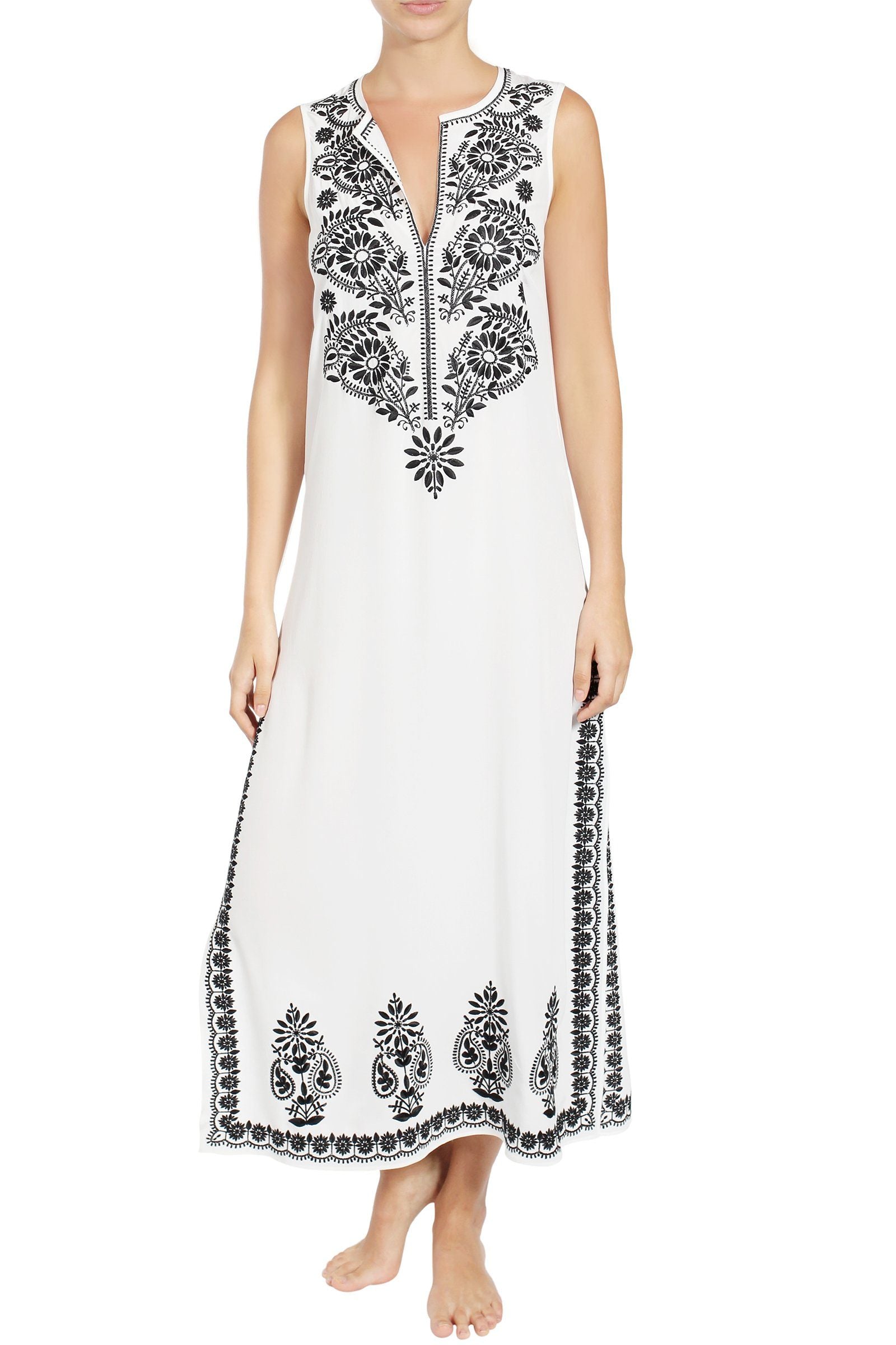 Embroidery Silk Sleeveless Long Dress Dresses Marie France Van Damme 0 White Black 