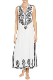 Embroidery Silk Sleeveless Long Dress Dresses Marie France Van Damme 0 White Black 