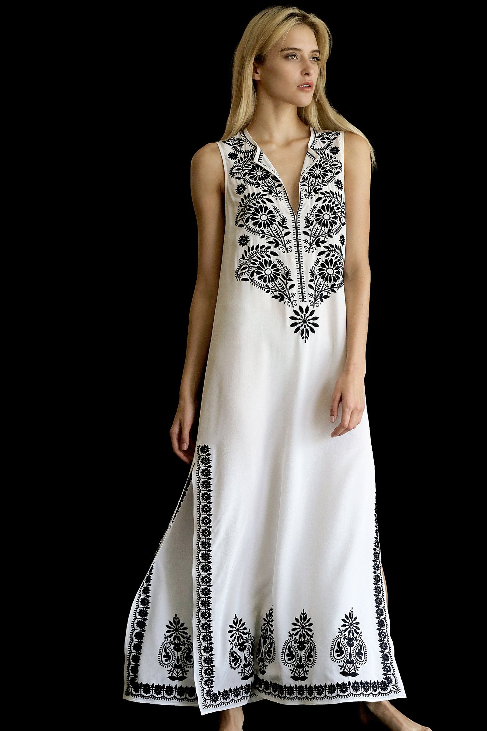 Embroidery Silk Sleeveless Long Dress Dresses Marie France Van Damme 