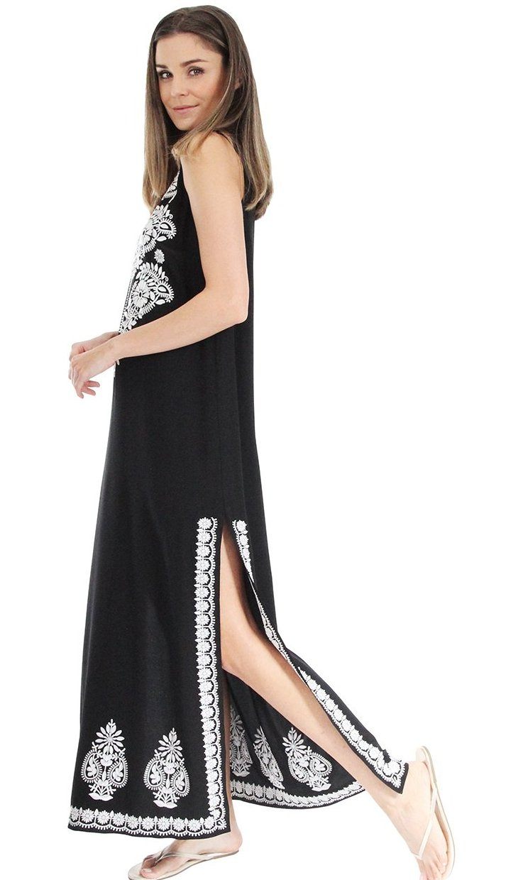 Embroidery Silk Sleeveless Long Dress Tunics Marie France Van Damme 