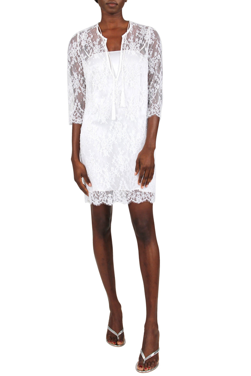 Floral Sequined Lace Tunic Marie France Van Damme 0 White 