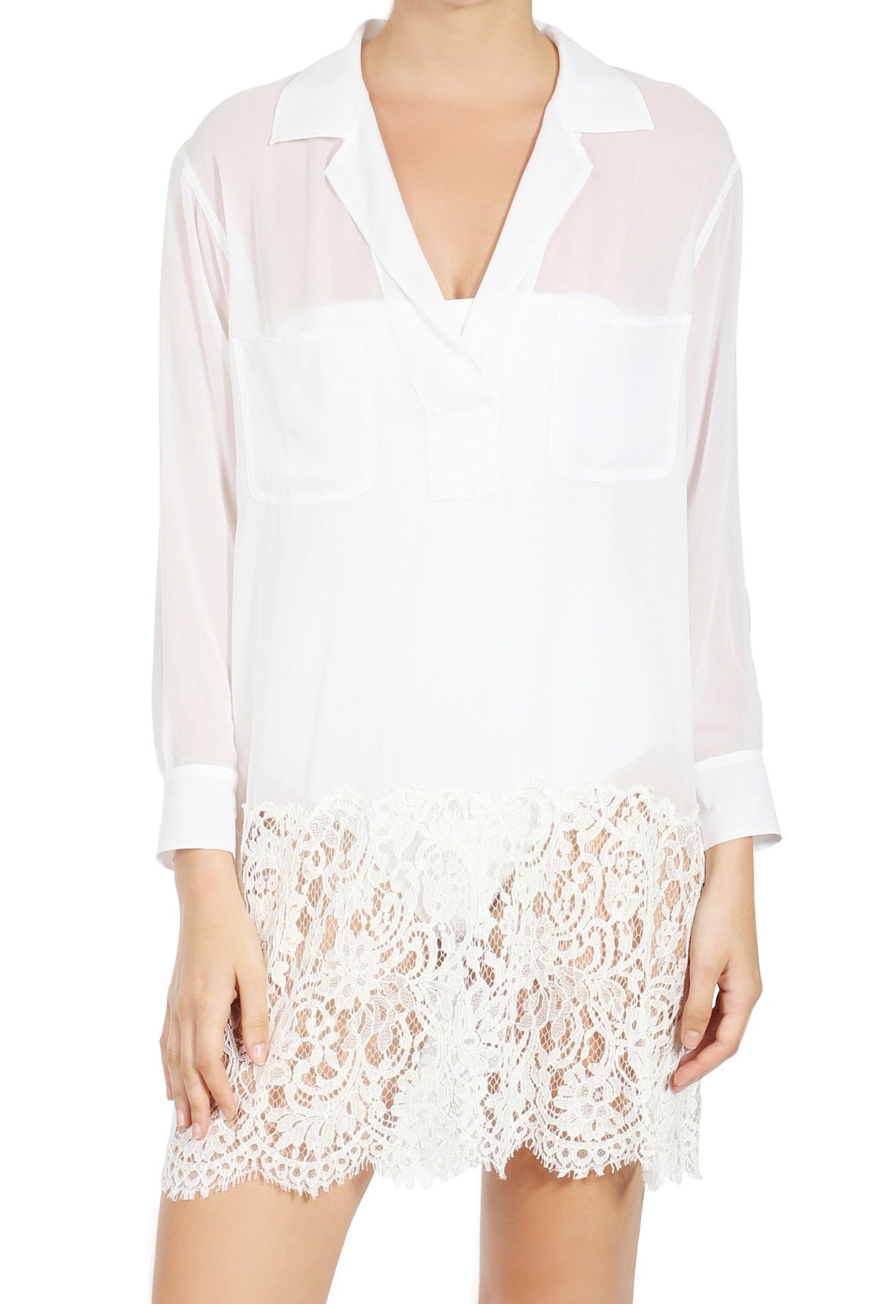 French Lace Oversized Shirt Tops Marie France Van Damme 