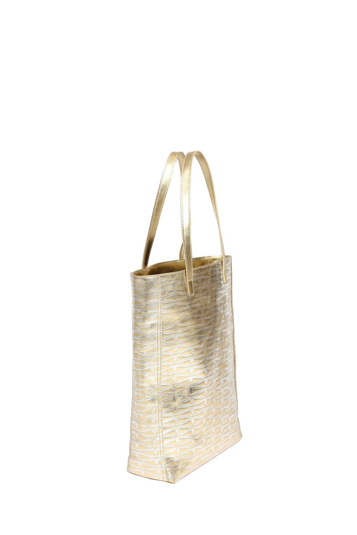Gold Monogram Small Leather Tote Accessories Marie France Van Damme 