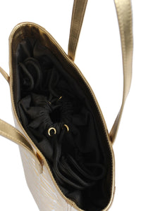 Gold Monogram Small Leather Tote Accessories Marie France Van Damme 