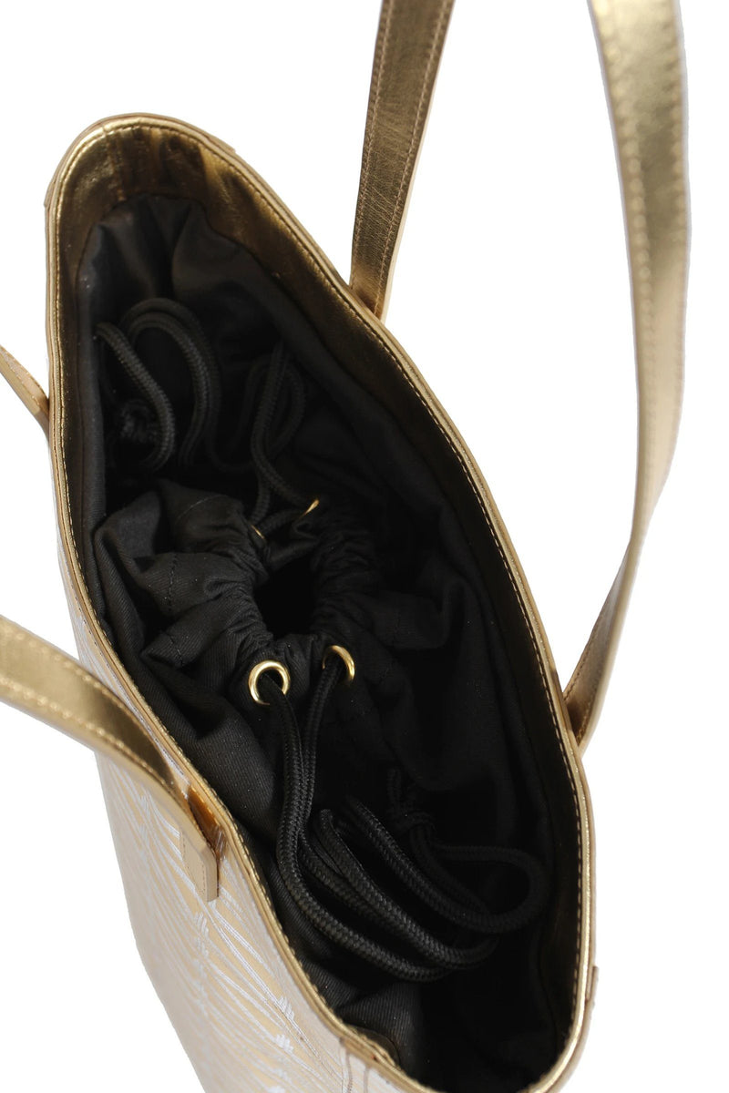 Gold Monogram Small Leather Tote Accessories Marie France Van Damme 
