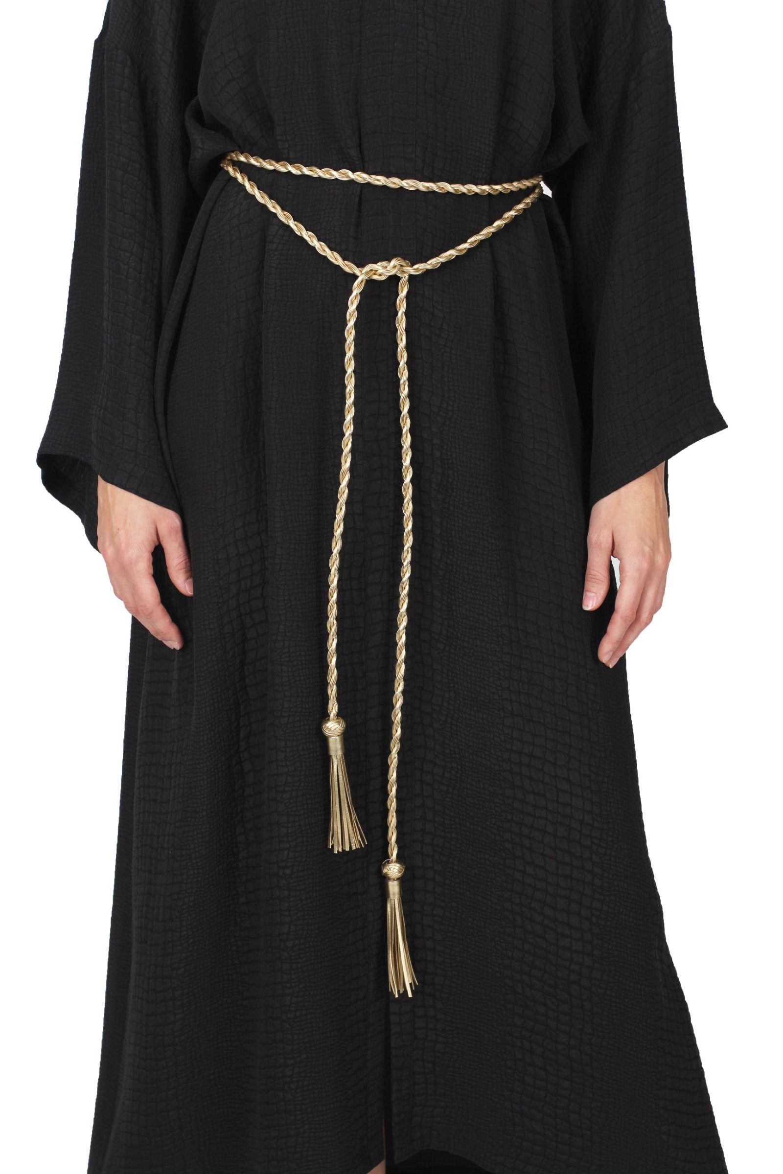 Leather Braided Belt with Tassels Marie France Van Damme 