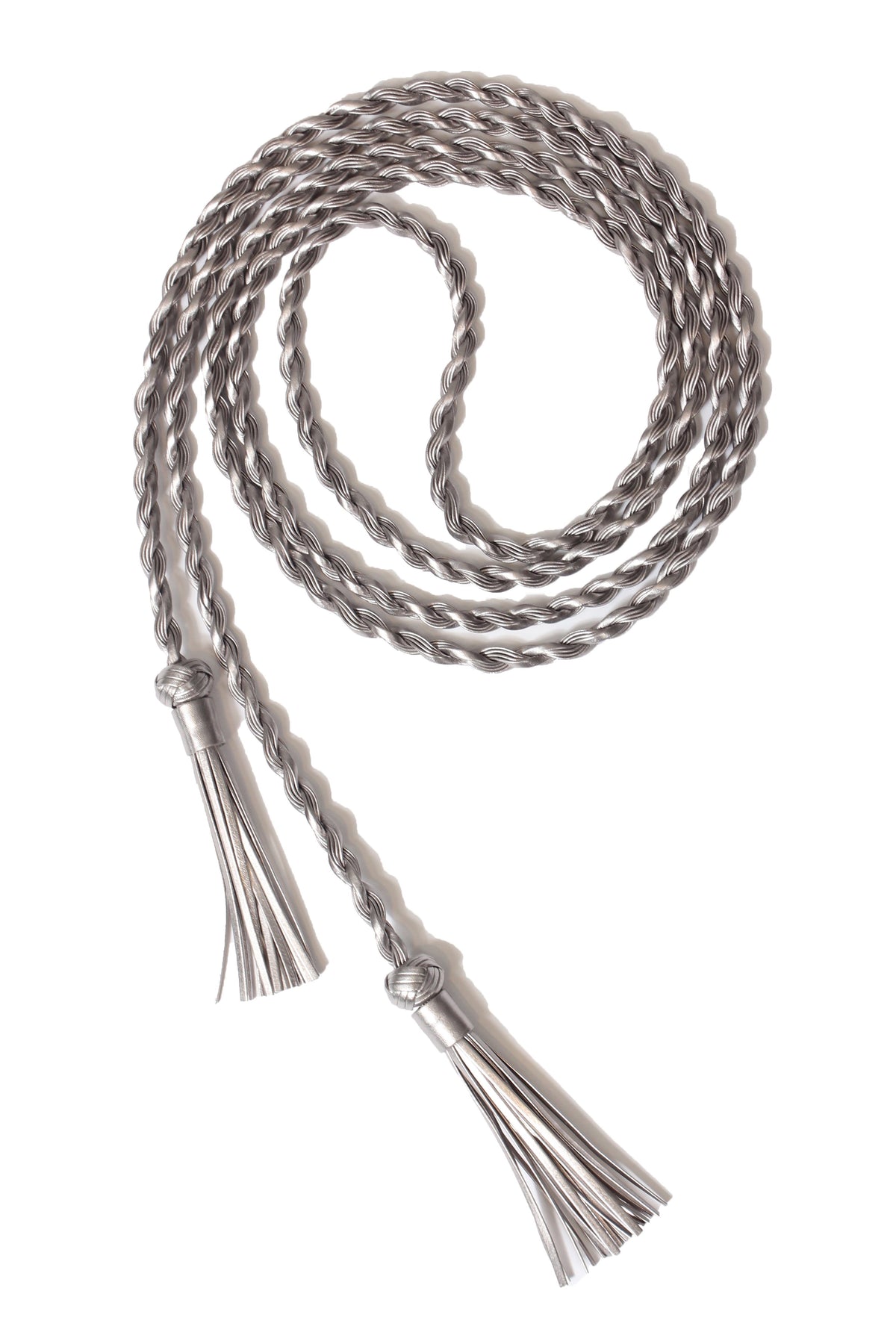 Leather Braided Belt with Tassels Marie France Van Damme One Size Silver 