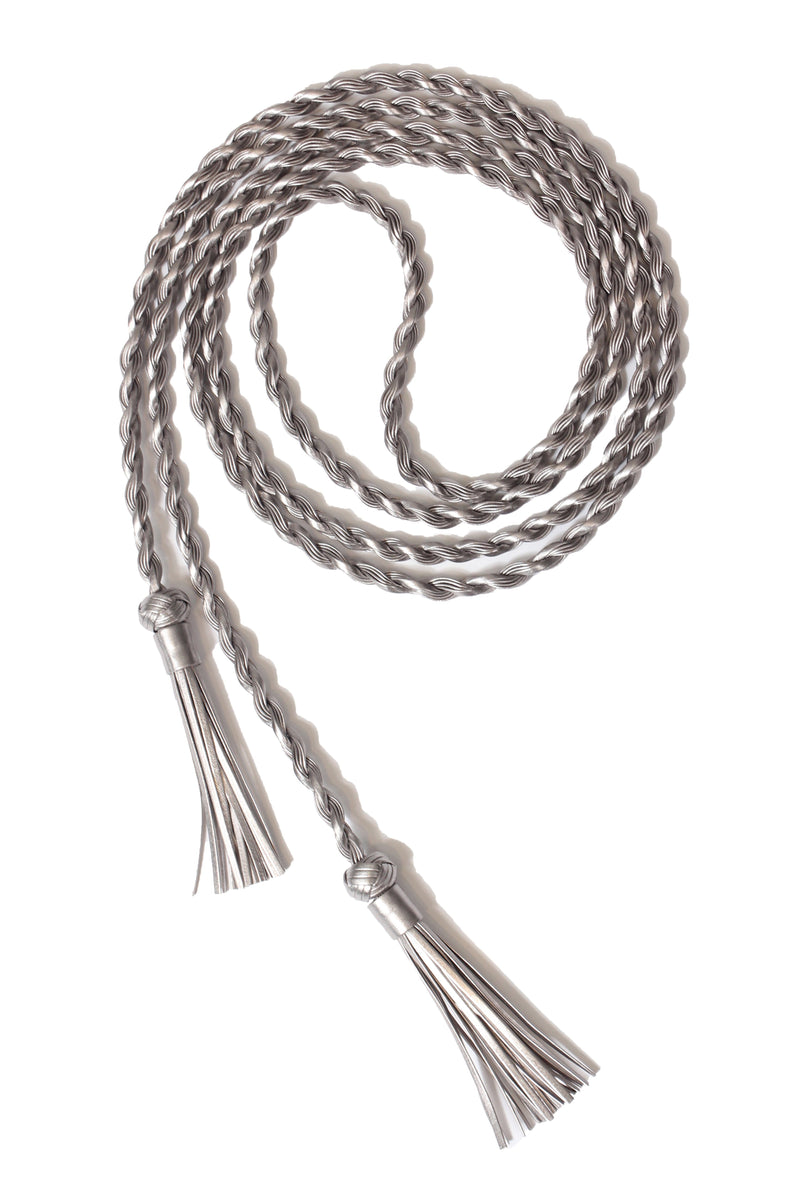 Leather Braided Belt with Tassels Marie France Van Damme One Size Silver 