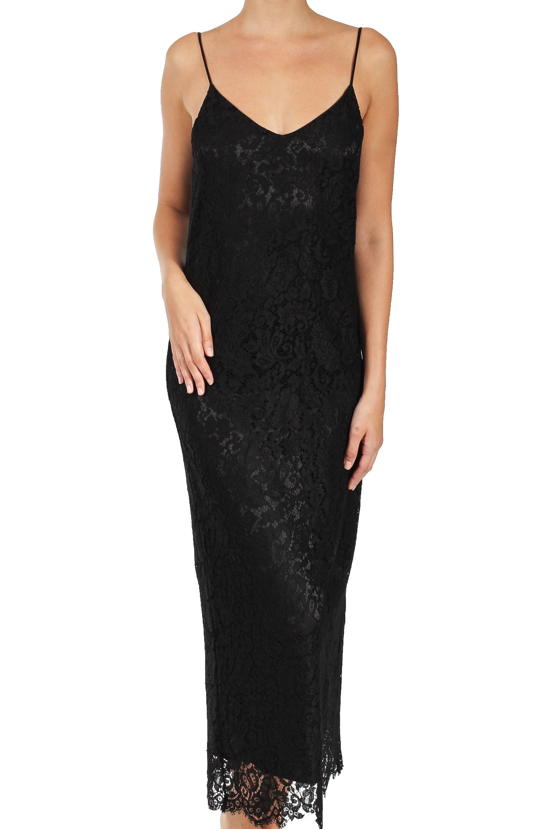 Long Lace Cami Dress Dresses Marie France Van Damme 0 Black 