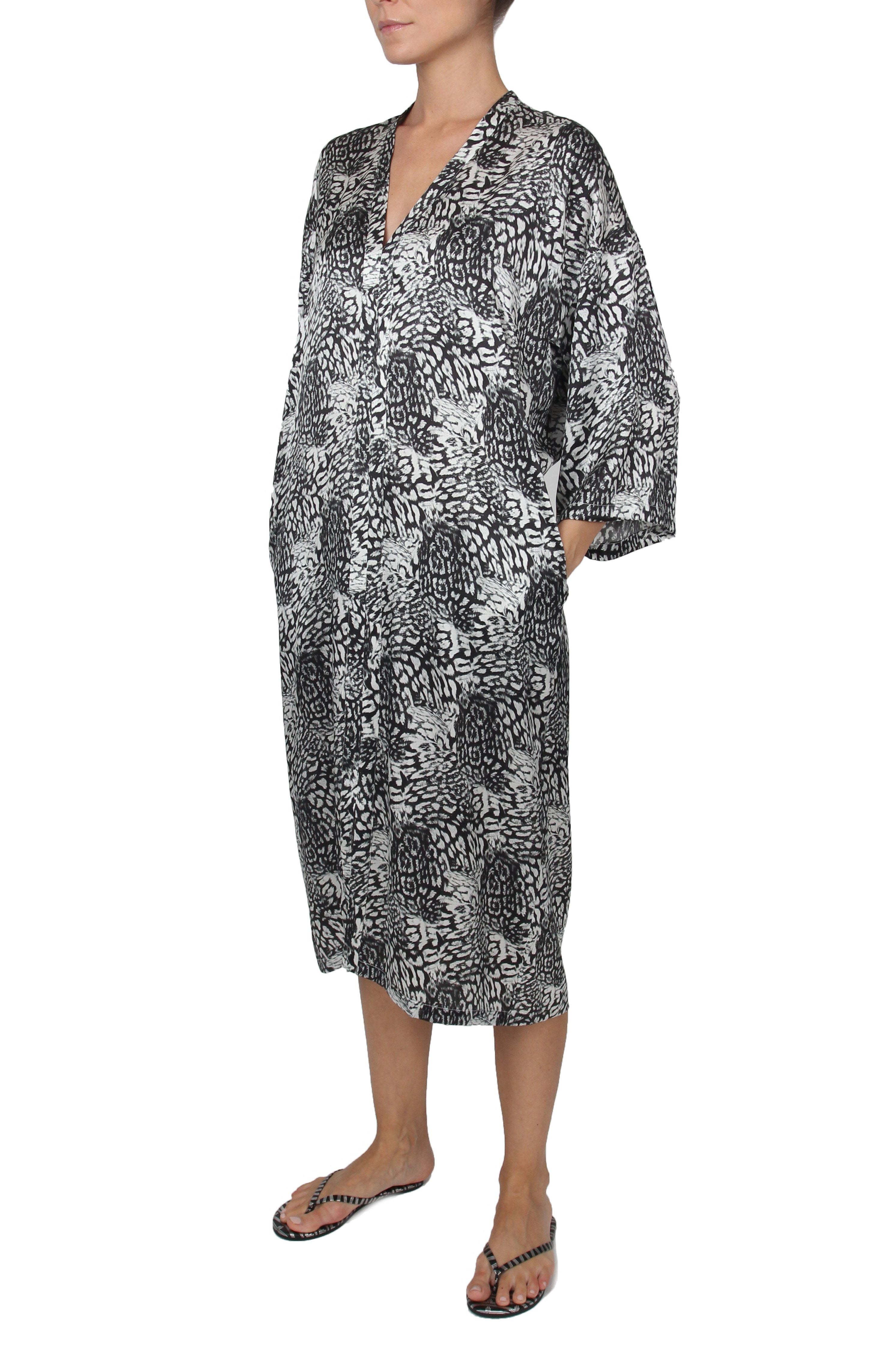 Long Sleeve Printed Midi Dress Dresses Marie France Van Damme 0 Leo Ikat White Black 