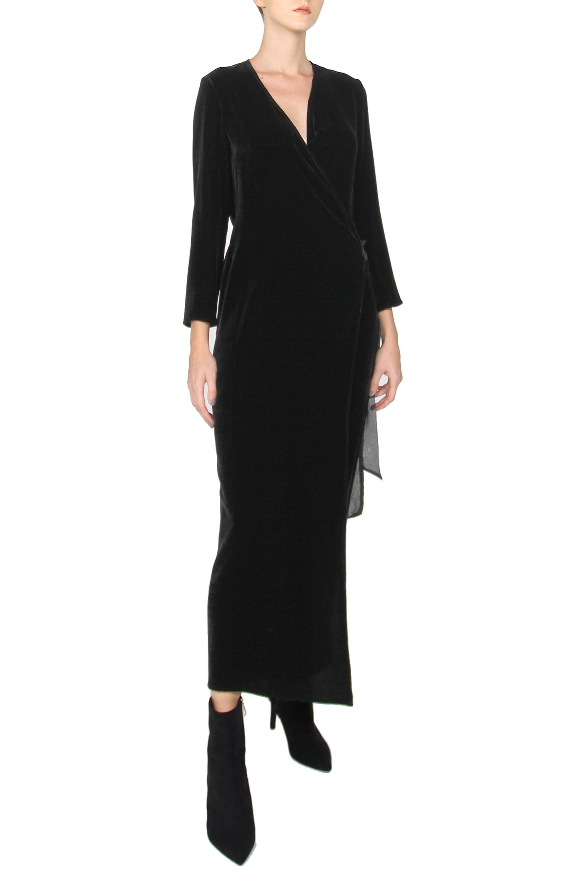 Long Velour Wrap Dress Dresses Marie France Van Damme 0 Black 