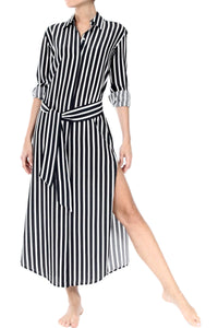 Maxi Button Down Dress Dresses Marie France Van Damme 0 New Black White Stripes 