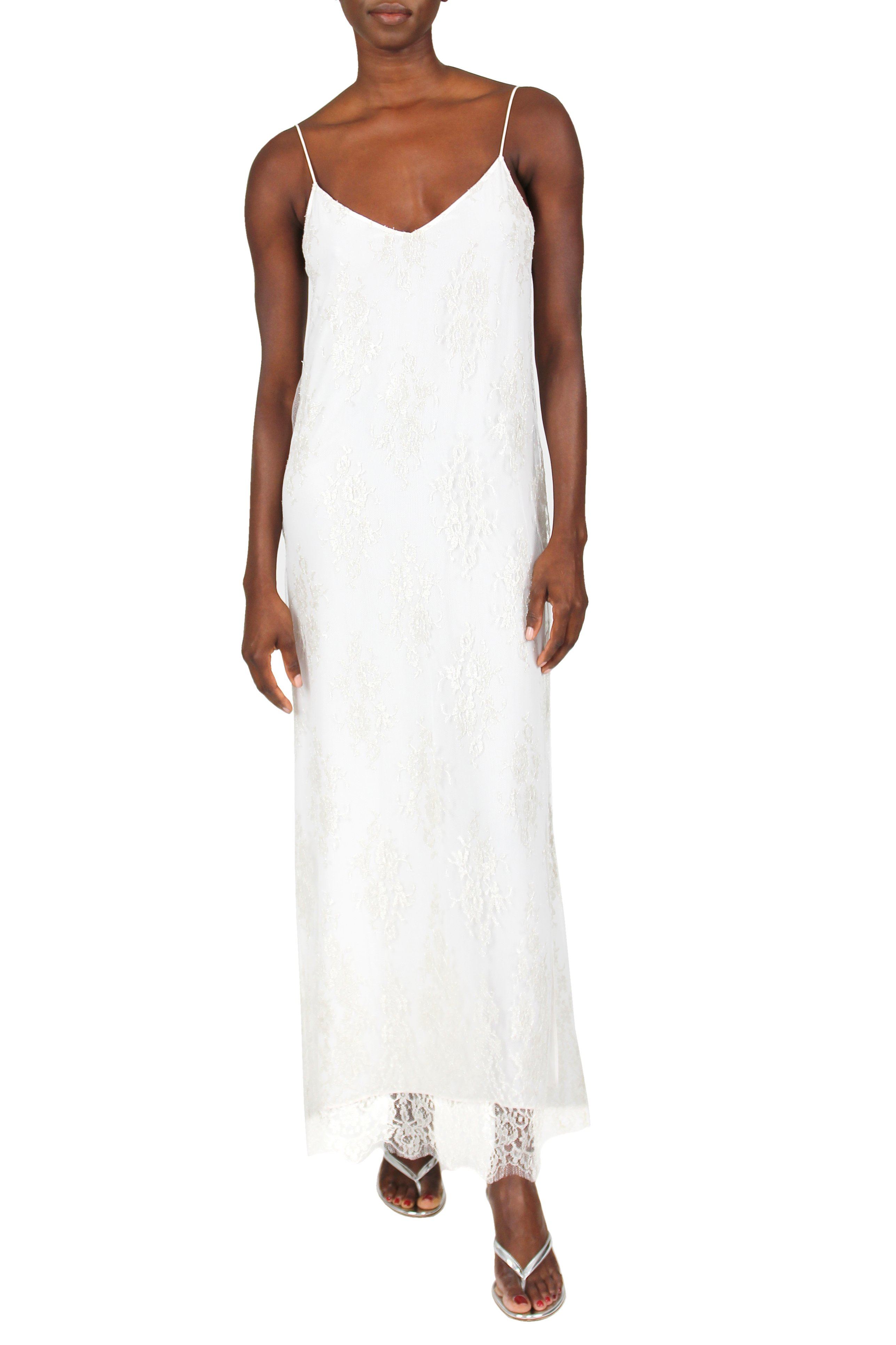 Metallic Long French Lace Cami Dress Marie France Van Damme 0 Argent 