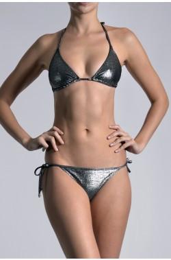 Metallic Rafia Triangle Bikini Swimwear Marie France Van Damme Silver 0 