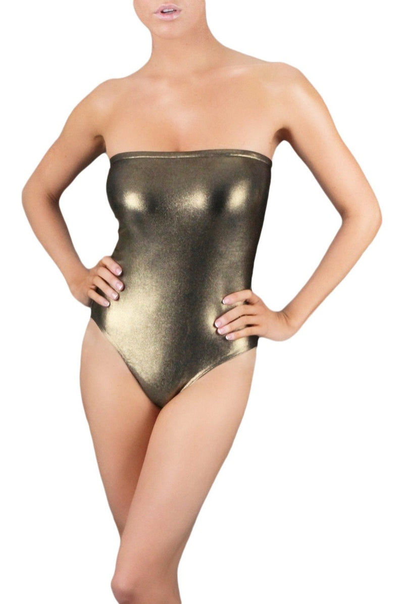 Metallic Sleek Bustier Swimwear Marie France Van Damme Gold 0 