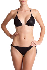 Metallic Sleek Triangle Bikini Swimwear Marie France Van Damme Black 0 