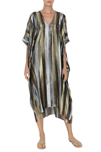 Metallic Stripe Midi Boubou Marie France Van Damme One Size Silver Gold Stripe 