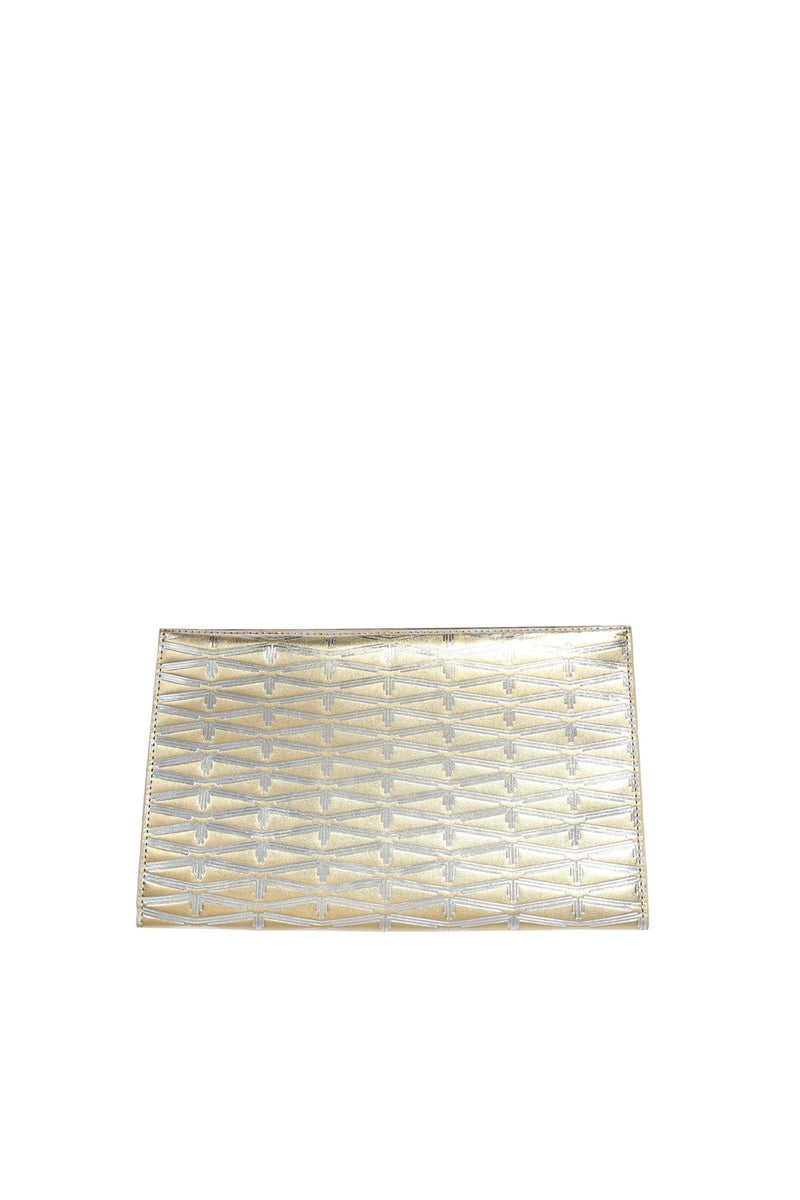 Monogram Metallic Leather Clutch Accessories Marie France Van Damme Gold/Silver 