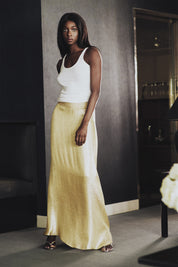 Metallic Silk Blend A Line Skirt