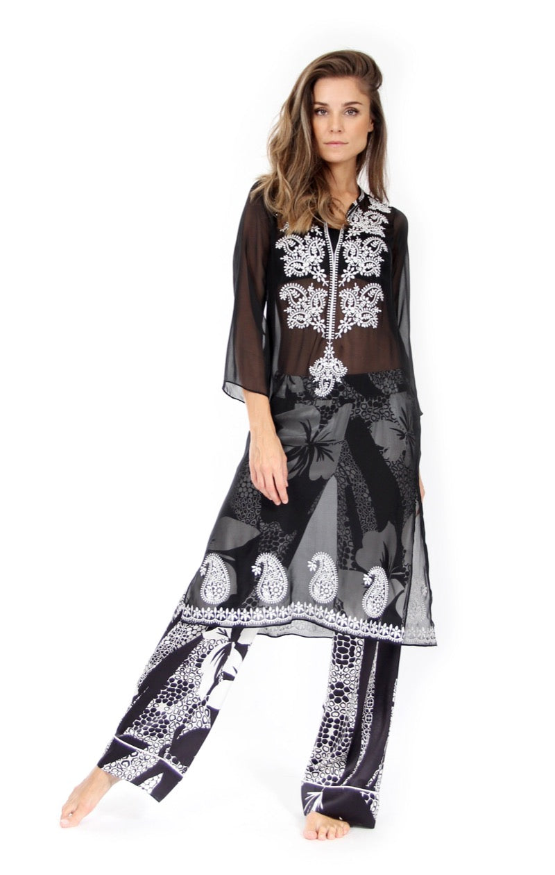 Paisley Embroidered Midi Tunic Marie France Van Damme 0 Black 
