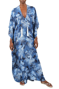 Palm Boubou with Tassels Marie France Van Damme One Size Blue Palm 