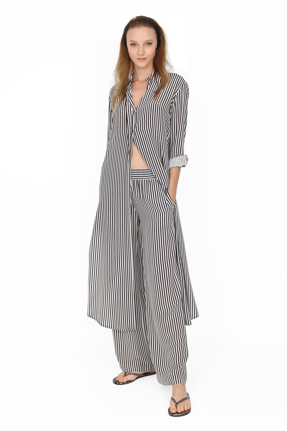 Black and White Striped Flare Pants