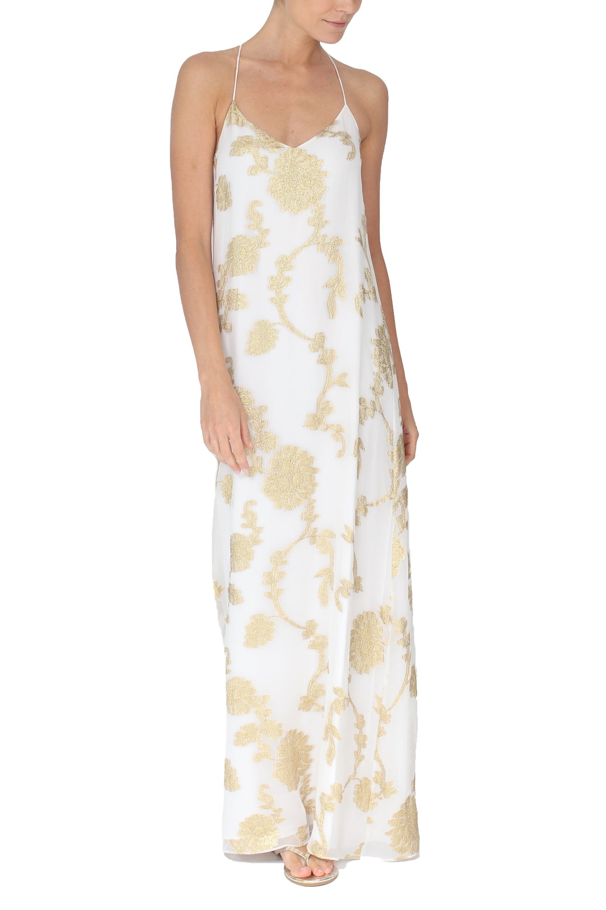 Racer Back Rose Lurex Sun Dress Dresses Marie France Van Damme 0 White Gold 