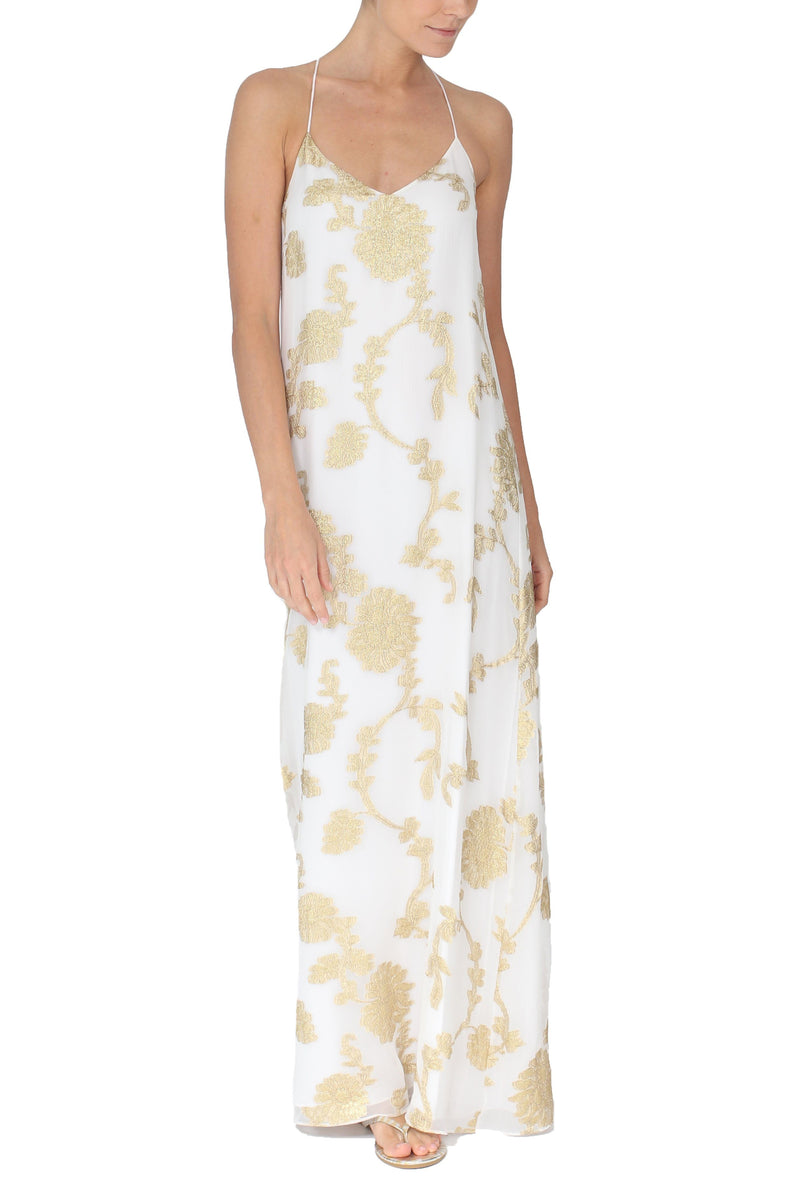 Racer Back Rose Lurex Sun Dress Dresses Marie France Van Damme 0 White Gold 