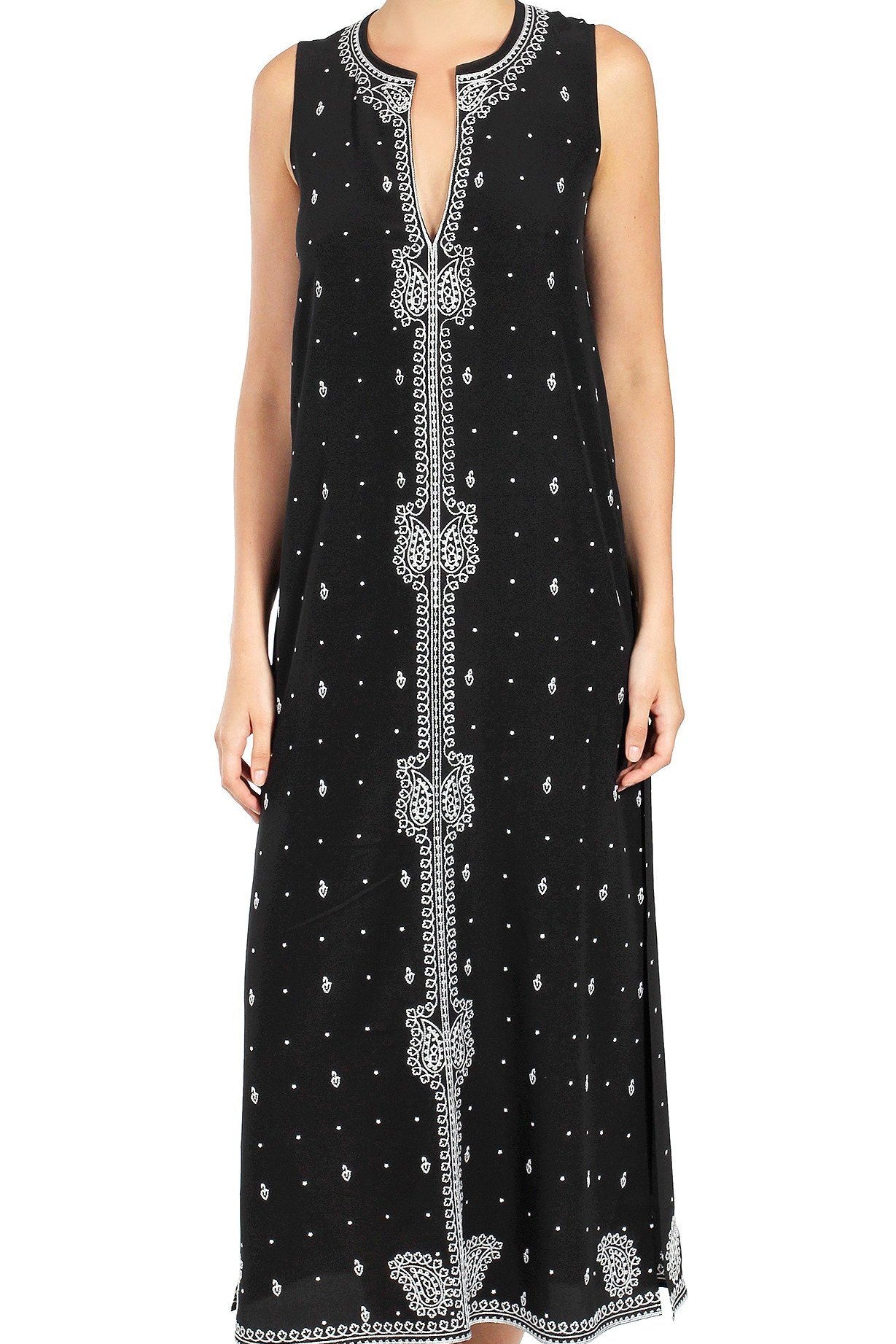 Rain Drop Embroidery Sleeveless Long Dress Tunics Marie France Van Damme 0 