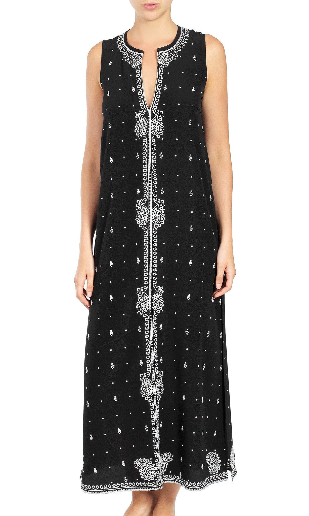 Rain Drop Embroidery Sleeveless Long Dress Tunics Marie France Van Damme 0 